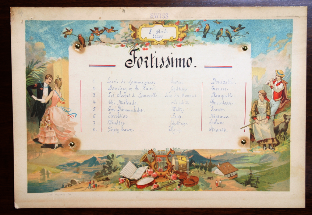 Programm, Music Box Fortissimo, 8 melodies, Mermod Frères, Ste-Croix 1890
