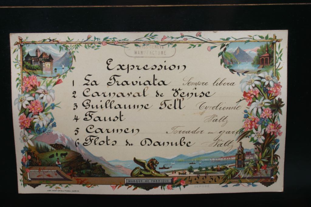 Programm, Music Box Expression open, 6 melodies, Ami Rivenc, Geneva around 1893
