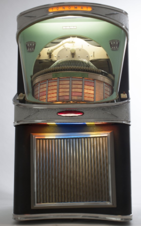 Tonomat Panoramic 200, Jukebox für Single-Platten, Tonomat Offenbach, Deutschland 1959. 100 Single-Platten mit 200 Wahlmöglichkeiten