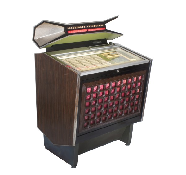 AMI CMM-3 Cadette, Jukebox für Single-Platten, Rowe/Automatic Musical Instruments Co. Grand Rapids USA, 1971. 50 Single-Platten mit 100 Wahlmöglichkeiten