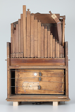 Long-case clock with mechanical organ and animated figure, interior view