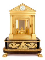 Temple automaton of Seewen with music box, singing birds, pianist and clock (manufactured by F. Rochat, Geneva, about 1825; height 72 cm)