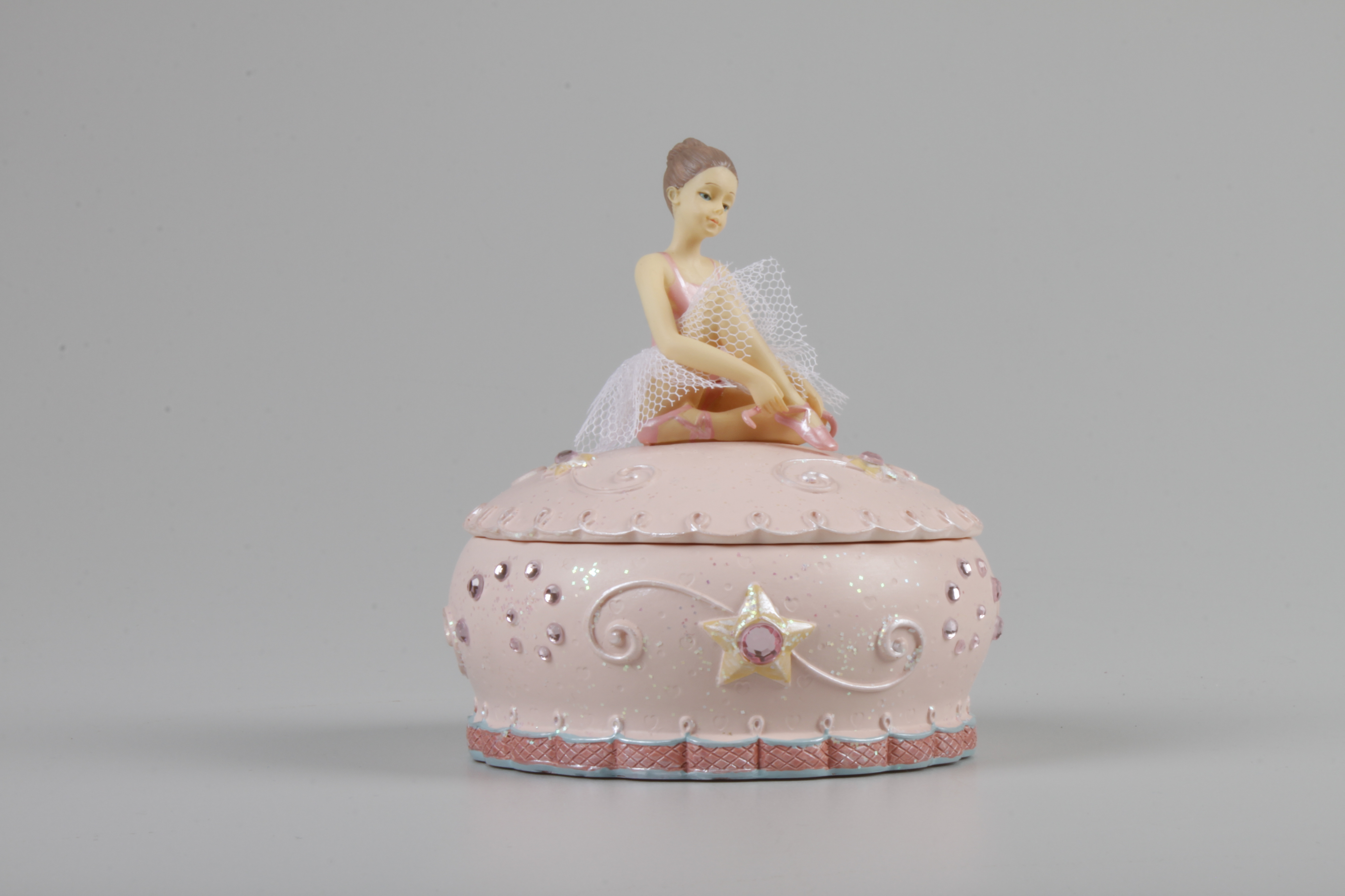Schmuckdose, rund, mit sitzender Ballerina