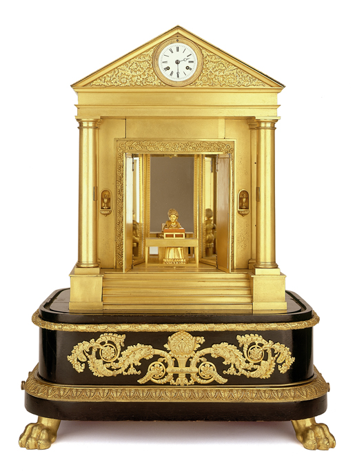 Der Seewener Tempelautomat mit Musikwerk, Vogelautomat, Pianistin und Uhrwerk (hergestellt von F. Rochat, Genf, um 1825; Höhe 72 cm)