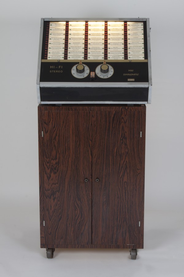 Mini Symphomatic, Jukebox für Single-Platten, Gerinvex SA Renens, Schweiz 1962. 40 Single-Platten mit 80 Wahlmöglichkeiten