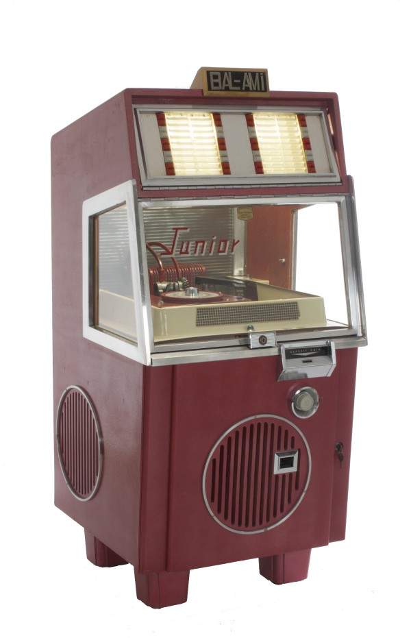 BAL-AMI Junior, Jukebox für Single-Platten, Balfour Engineering Company Illford, Grossbritannien 1956. 20 Single-Platten mit 40 Wahlmöglichkeiten